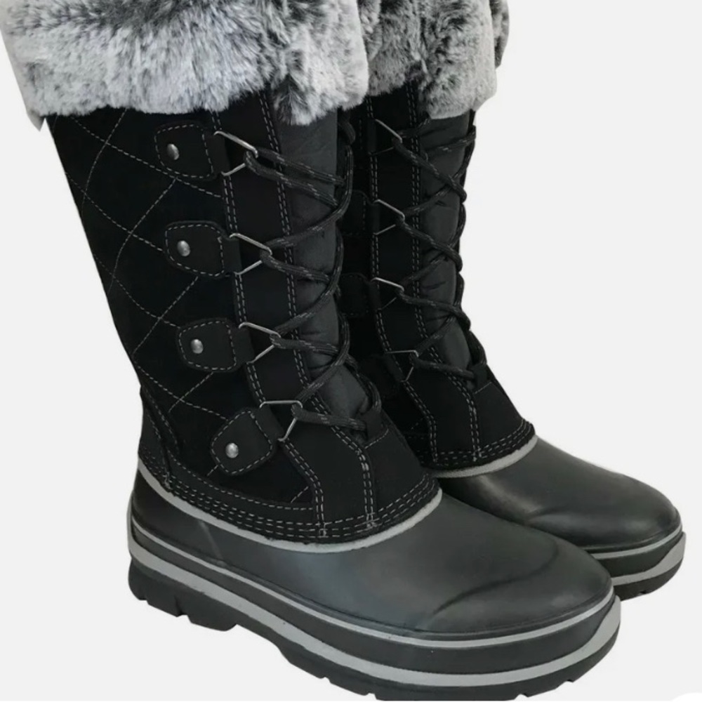 Khombu Ellie Black Suede Leather Faux Fur Winter Snow Boot Waterproof Size 8